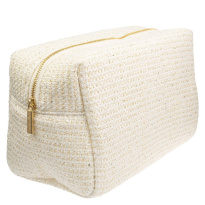 Tweed Make-Up Pouch Large – Off White With Gold