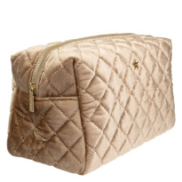 Velvet Square Quilted Make-Up Pouch Large – Sparkled Champagne