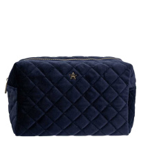 Velvet Square Quilted Make-Up Pouch Small ─ Navy Blue