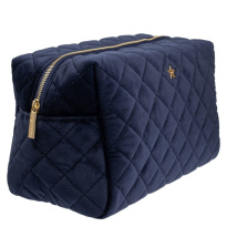 Velvet Square Quilted Make-Up Pouch Small ─ Navy Blue