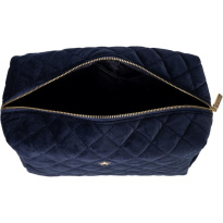 Velvet Square Quilted Make-Up Pouch Small ─ Navy Blue