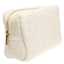 Tweed Make-Up Pouch Small – Off White With Gold