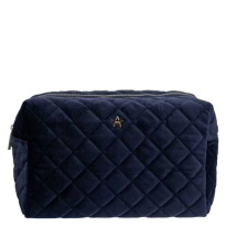 Velvet Square Quilted Make-Up Pouch Large ─ Navy Blue