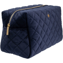 Velvet Square Quilted Make-Up Pouch Large ─ Navy Blue