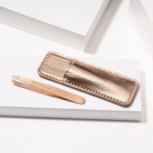 Rose Gold Mini Slant Tweezer & Pouch