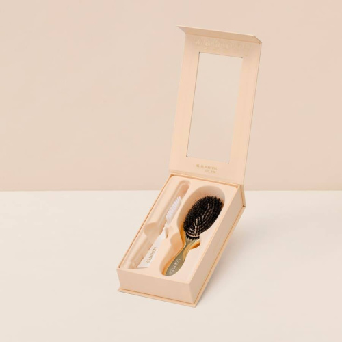 Wild Boar Hair Brush with Cleaning Tool Gold