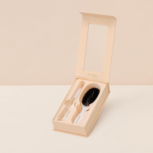 Wild Boar Hair Brush with Cleaning Tool White