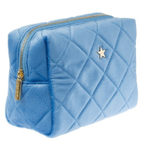 Velvet Square Quilted Make-Up Pouch Small Ibiza Blue