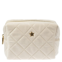 Velvet Square Quilted Make-Up Pouch Small Sand