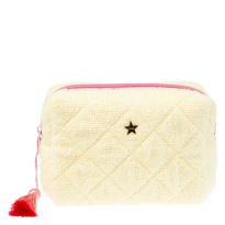 Terry Quilted Make-Up Pouch Small ─ Pale Yellow With Bubblegum Pink