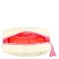 Terry Quilted Make-Up Pouch Small ─ Pale Yellow With Bubblegum Pink