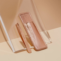 Rose Gold Mini Slant Tweezer & Pouch