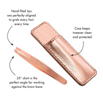 Rose Gold Mini Slant Tweezer & Pouch