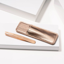 Rose Gold Mini Slant Tweezer & Pouch