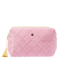 Terry Quilted Make-Up Pouch Large ─ Bubblegum Pink With Pale Yellow