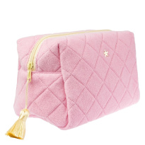 Terry Quilted Make-Up Pouch Large ─ Bubblegum Pink With Pale Yellow