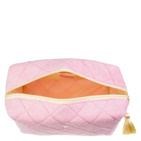 Terry Quilted Make-Up Pouch Large ─ Bubblegum Pink With Pale Yellow