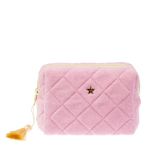 Terry Quilted Make-Up Pouch Small ─ Bubblegum Pink With Pale Yellow