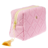 Terry Quilted Make-Up Pouch Small ─ Bubblegum Pink With Pale Yellow