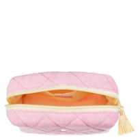 Terry Quilted Make-Up Pouch Small ─ Bubblegum Pink With Pale Yellow