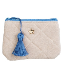Terry Quilted Mini Pouch ─ Sand With Ibiza Blue