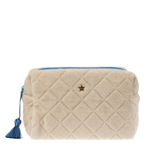 Terry Quilted Make-Up Pouch Large ─ Sand With Ibiza Blue