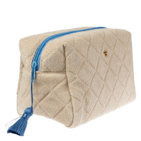 Terry Quilted Make-Up Pouch Large ─ Sand With Ibiza Blue