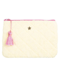 Terry Quilted Small Pouch ─ Pale Yellow With Bubblegum Pink