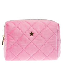 Velvet Square Quilted Make-Up Pouch Small Bubblegum Pink