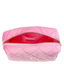 Velvet Square Quilted Make-Up Pouch Small Bubblegum Pink