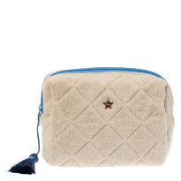 Terry Quilted Make-Up Pouch Small ─ Sand With Ibiza Blue