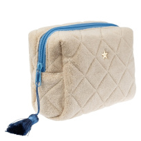 Terry Quilted Make-Up Pouch Small ─ Sand With Ibiza Blue