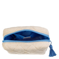 Terry Quilted Make-Up Pouch Small ─ Sand With Ibiza Blue