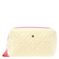 Terry Quilted Make-Up Pouch Large ─ Pale Yellow With Bubblegum Pink