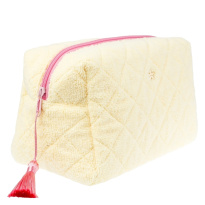 Terry Quilted Make-Up Pouch Large ─ Pale Yellow With Bubblegum Pink