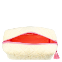 Terry Quilted Make-Up Pouch Large ─ Pale Yellow With Bubblegum Pink