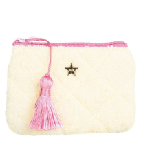 Terry Quilted Mini Pouch ─ Pale Yellow With Bubblegum Pink