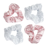 Pink & White Satin Scrunchies 4 kpl