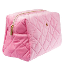Velvet Square Quilted Make-Up Pouch Large Bubblegum Pink