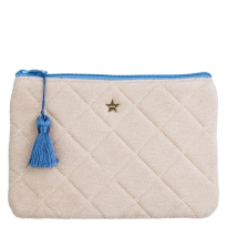 Terry Quilted Small Pouch ─ Sand With Ibiza Blue